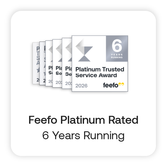 Feefo Platinum Trusted Service Award six years running